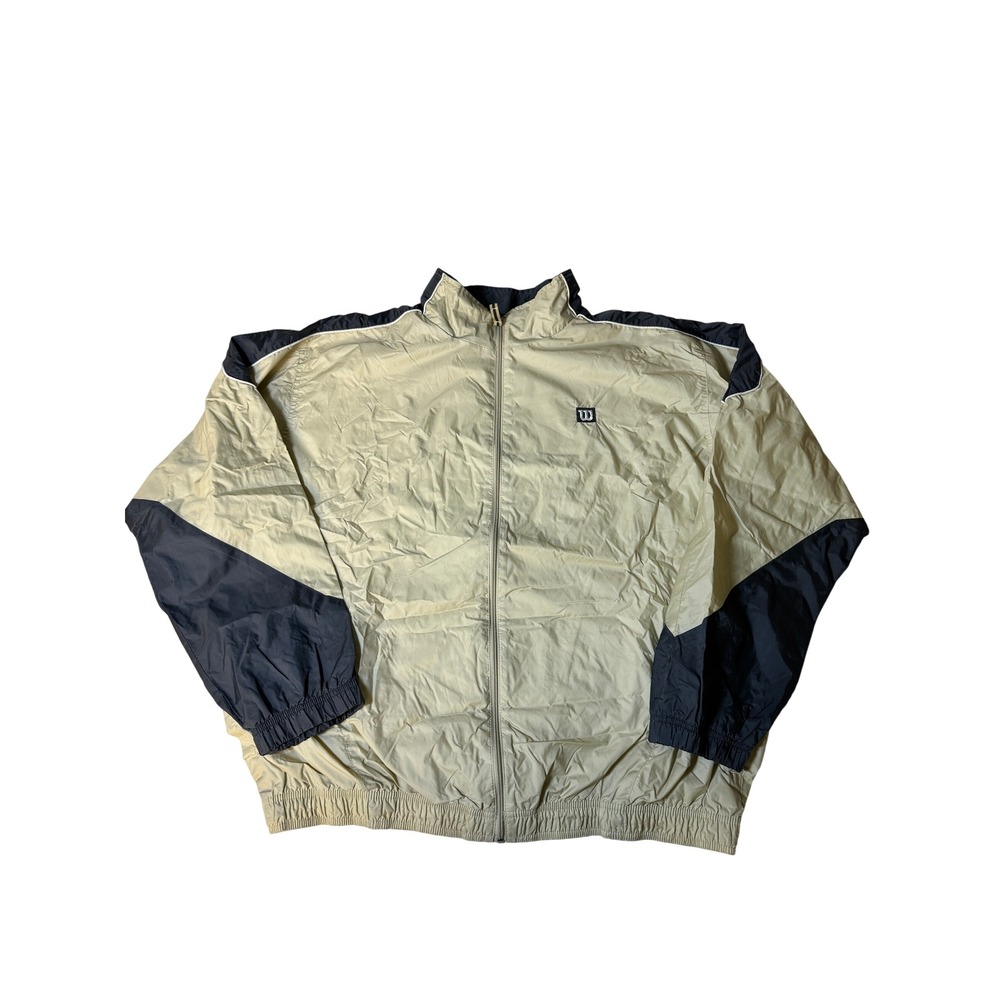 Wilson Mens XL Windbreaker Jacket Tan Black Colorblock Full Zip Athletic Vtg